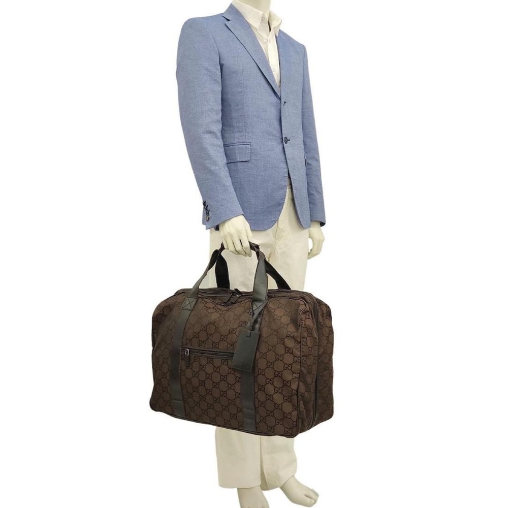 Gucci Chocolate Signature Monogram Duffle Nylon Travel Bag